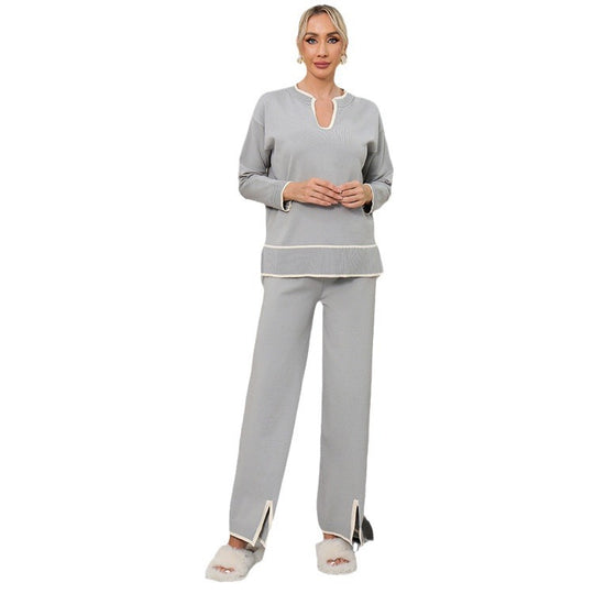 Damen Freizeit-Loungewear-Set mit seitlichen Schlitzen und eleganten Details Heidi-Mode