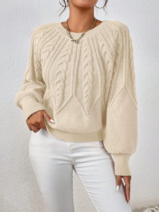 Damen Strickpullover mit Zopfmuster und weitem Schnitt Heidi-Mode