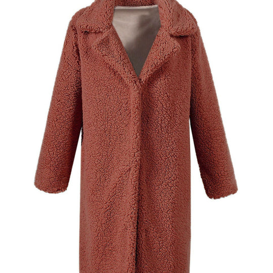 Damen Flauschiger Boucle-Mantel mit elegantem Revers und weitem Schnitt Heidi-Mode