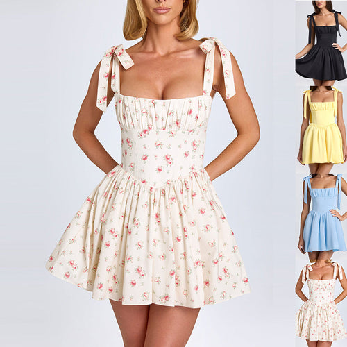 Damen kurzes Kleid mit verstellbaren Trägern und bauschigem Rock Heidi-Mode