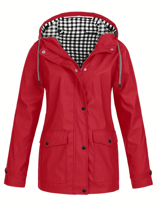 Damen modische Regenjacke mit kontrastierendem Innenfutter und praktischen Taschen Heidi-Mode