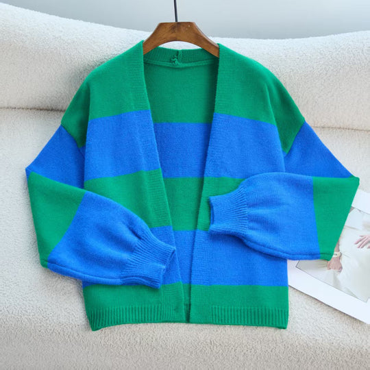 Damen Modischer Strickcardigan mit breiten Streifen und lässigem Schnitt Heidi-Mode