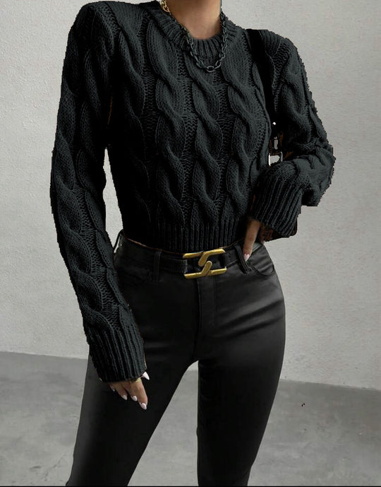 Damen Grobstrick Pullover mit Zopfmuster Heidi-Mode