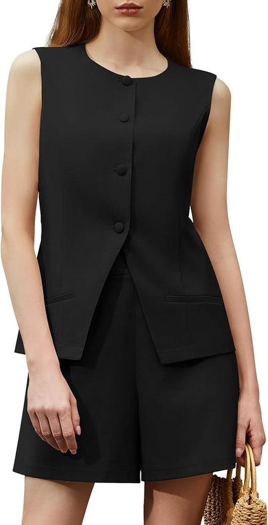 Damen Zweiteiliger Anzug mit ärmellosem Blazer und Shorts Heidi-Mode