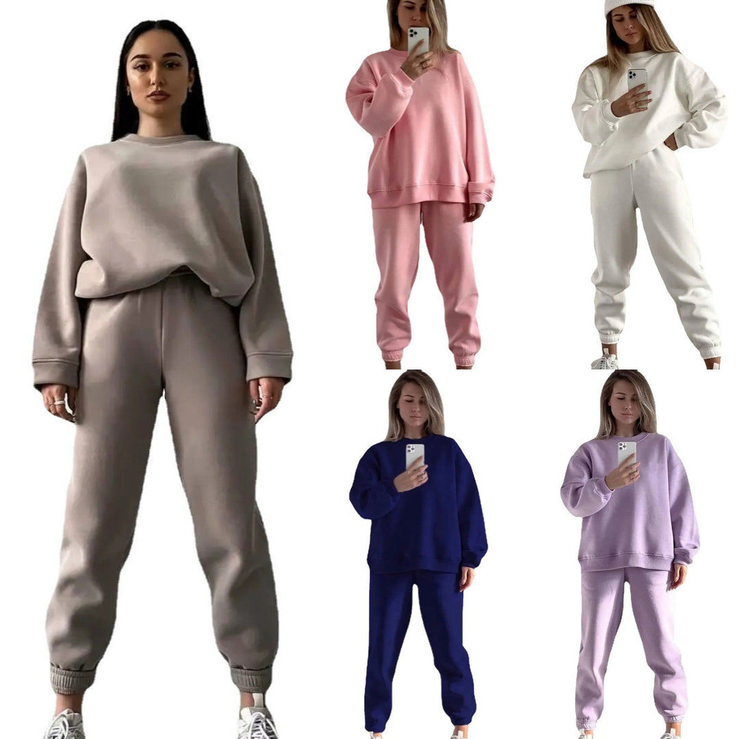 Damen lässiges Fleece-Trainingsset mit hoher Taille Heidi-Mode