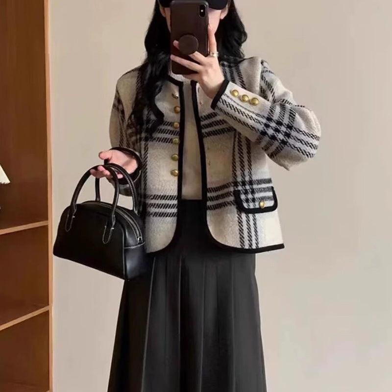 Damen Freizeitblazer mit eleganter Karomusterung und Knopfdetails Heidi-Mode