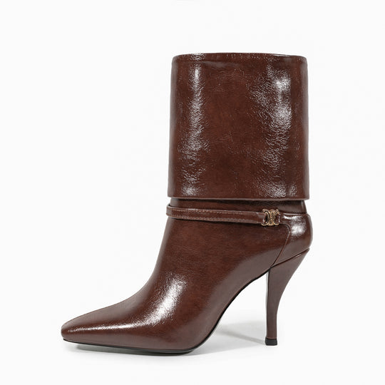 Femme Spitz-Zeh High-Heel Mode Stiefel mit skulptiertem Knöchel-Detail Heidi-Mode