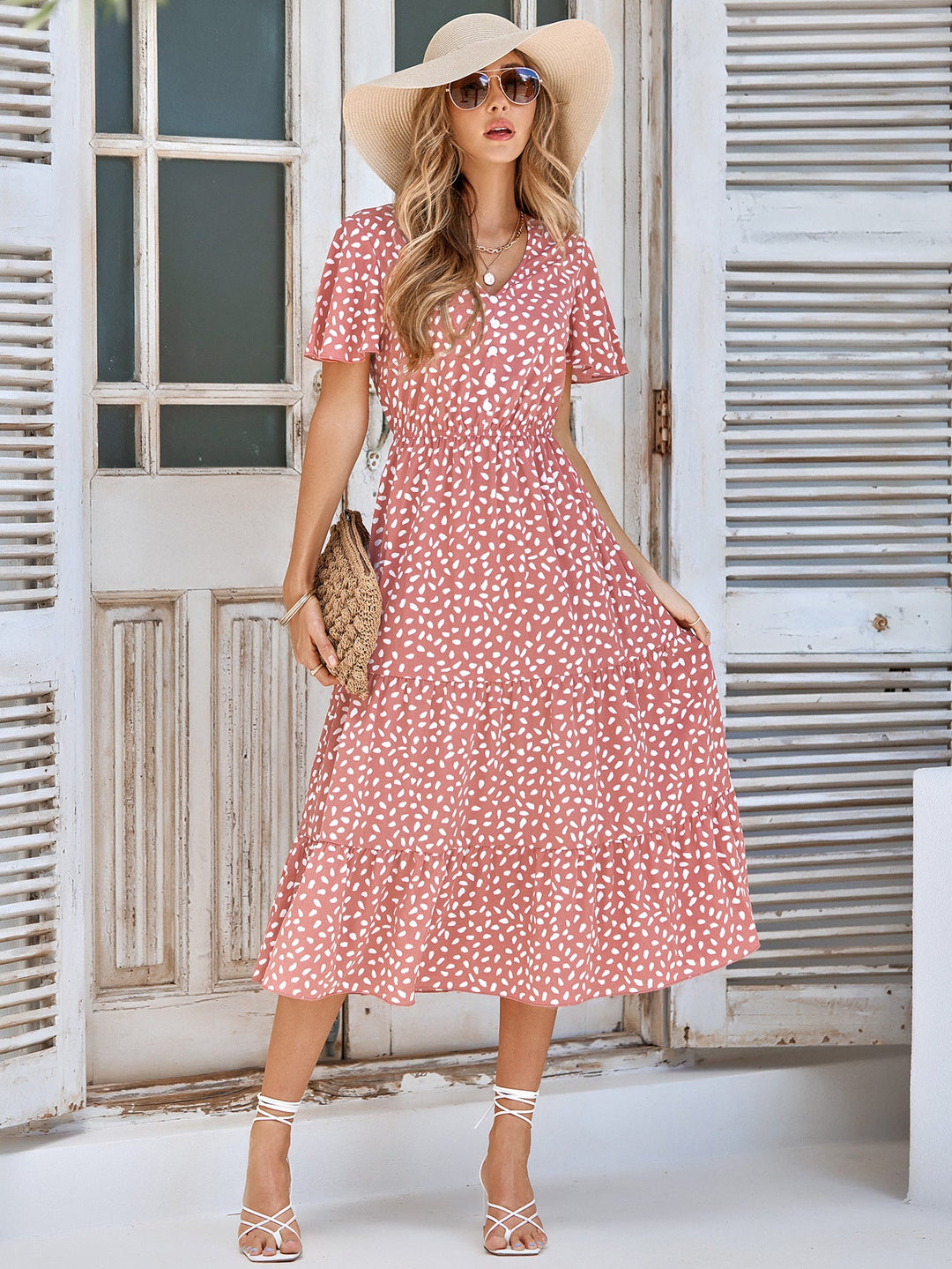 Heidi-Mode | Damen Kurzarm A-Linien Midi Kleid