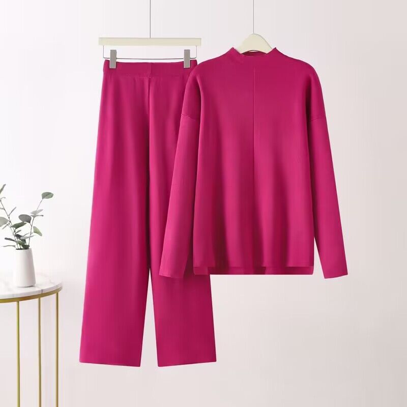 Damen elegantes Set aus langärmligem Oberteil und Palazzo-Hosen Heidi-Mode