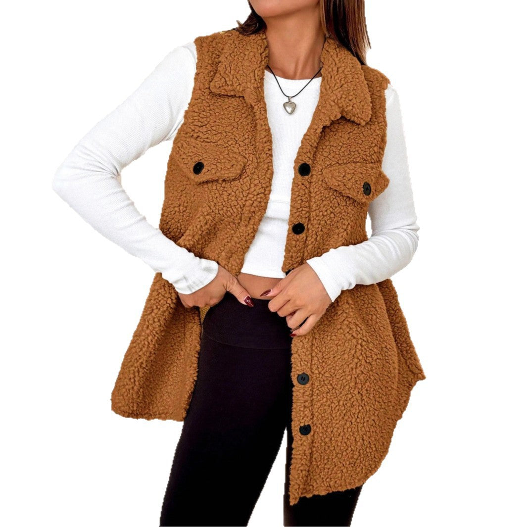 Damen Weiche Weste aus Teddystoff mit praktischen Taschen Heidi-Mode