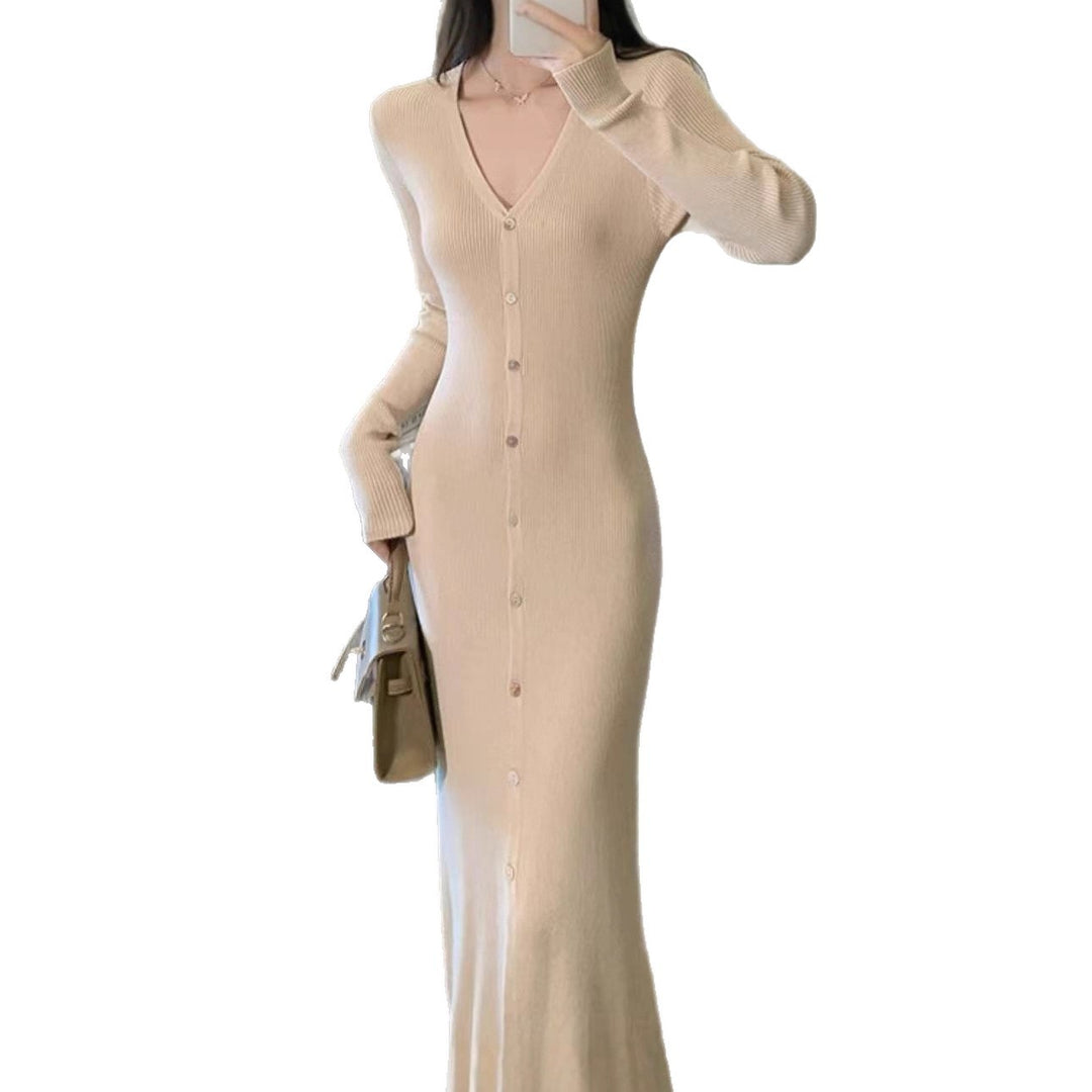 Damen Elegantes Maxikleid mit Knopfdetails und V-Ausschnitt Heidi-Mode