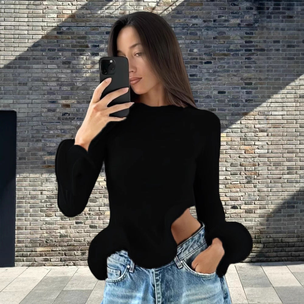 Damen Trendy Oberteil mit asymmetrischen Rüschendetails und elegantes Design Heidi-Mode