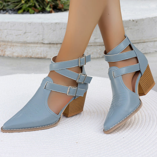 Damen elegante Slingpumps mit asymmetrischem Riemendesign und bequemem Blockabsatz Heidi-Mode