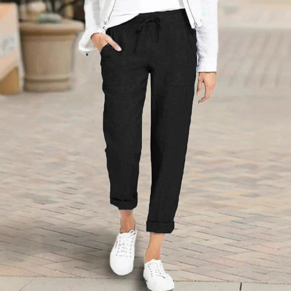 Damen entspannte Leinenhose mit elastischem Bund und praktischen Taschen Heidi-Mode