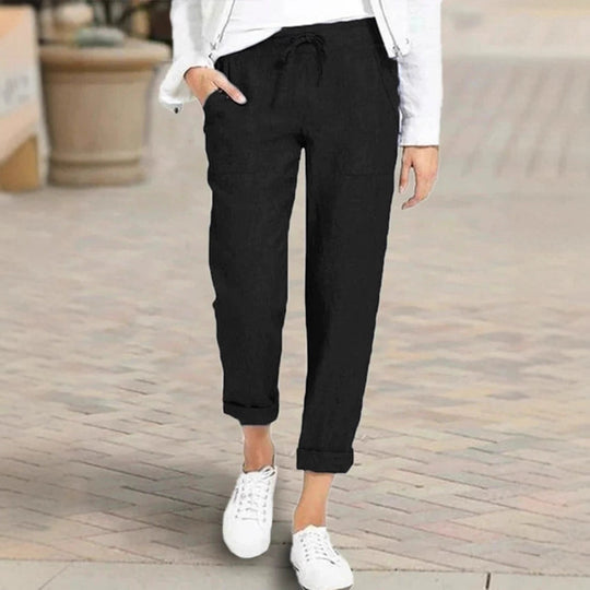 Damen entspannte Leinenhose mit elastischem Bund und praktischen Taschen Heidi-Mode