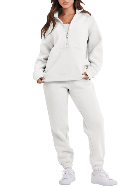 Damen Sportlicher Fleece-Jogginganzug mit halbem Reißverschluss Heidi-Mode