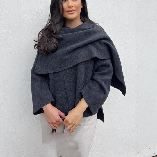 Damen elegante Wollumhängejacke mit asymmetrischem Saum Heidi-Mode