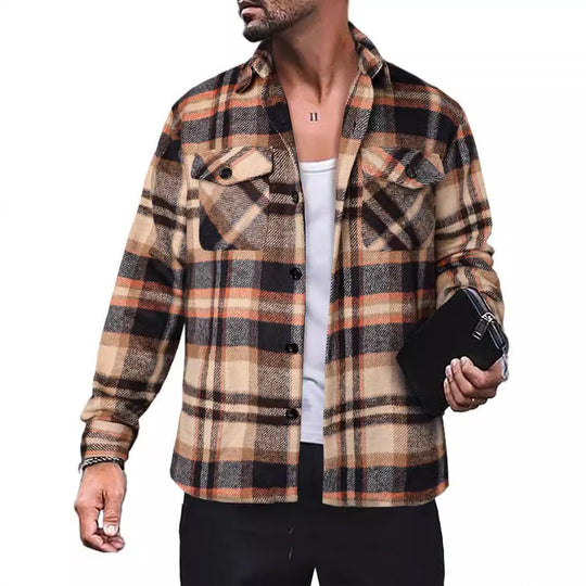 Herren Flanellhemd mit Karomuster und funktionalen Taschen Heidi-Mode