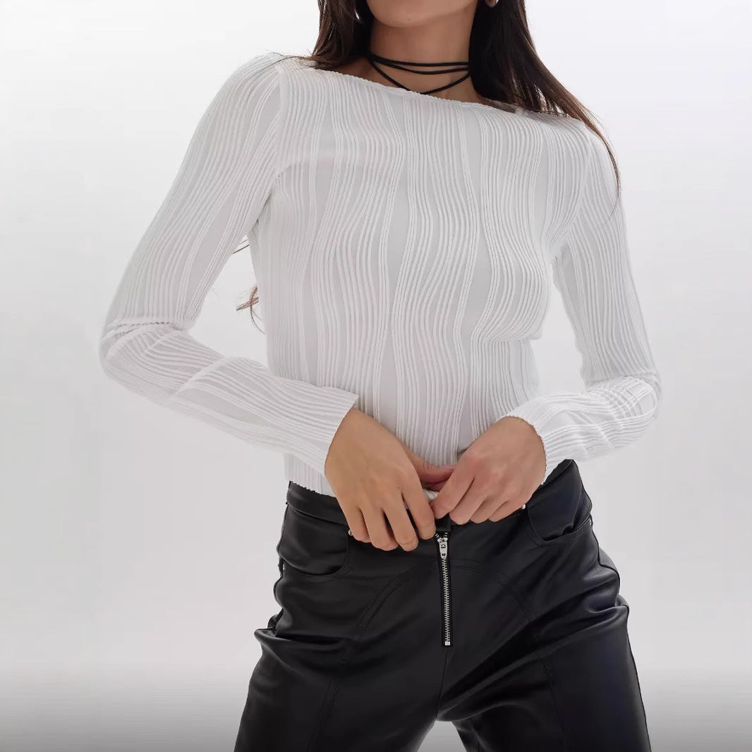 Damen Langarmshirt mit elegantem Rippenmuster Heidi-Mode