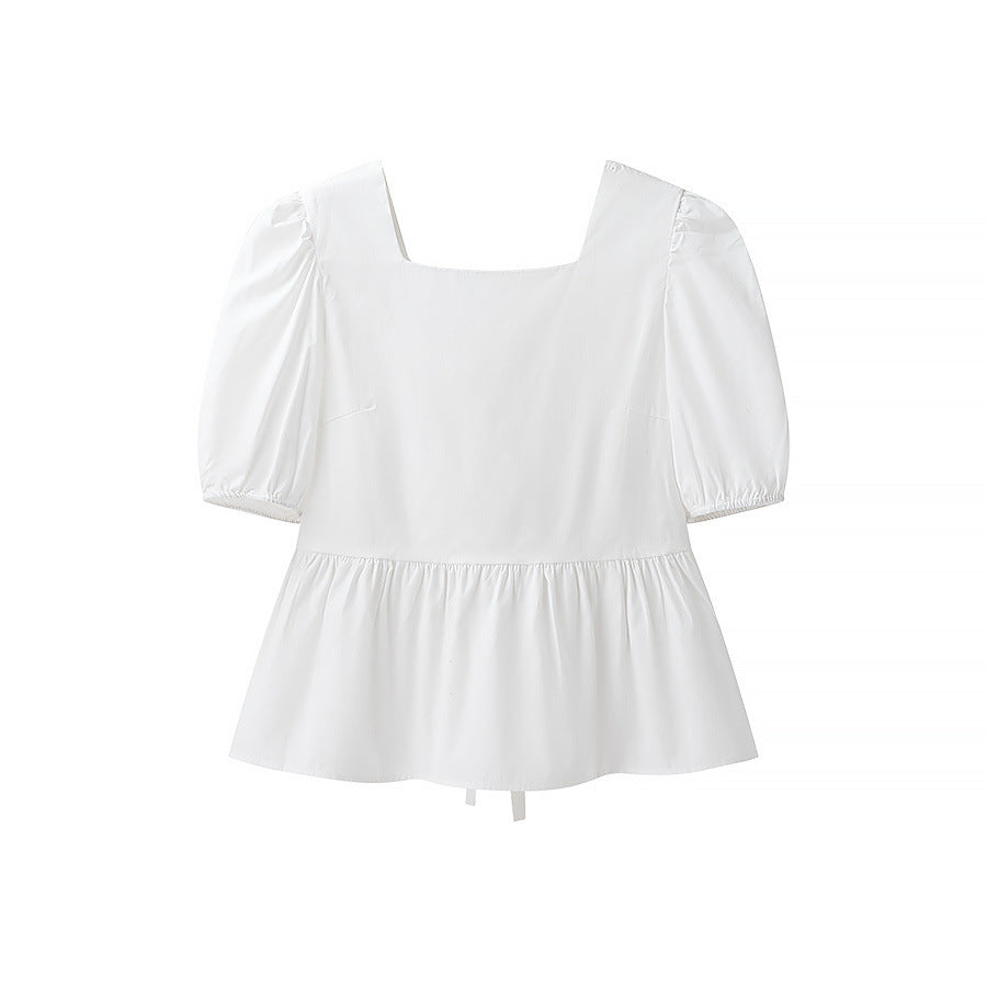 Damen bezaubernde Bluse mit Knoten-Detail und Puffärmeln Heidi-Mode