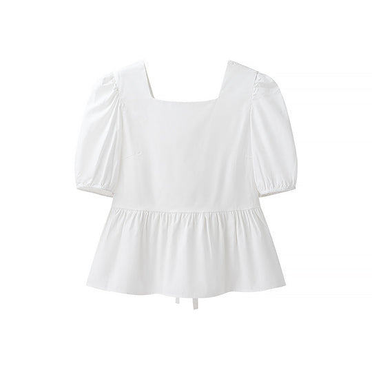 Damen bezaubernde Bluse mit Knoten-Detail und Puffärmeln Heidi-Mode