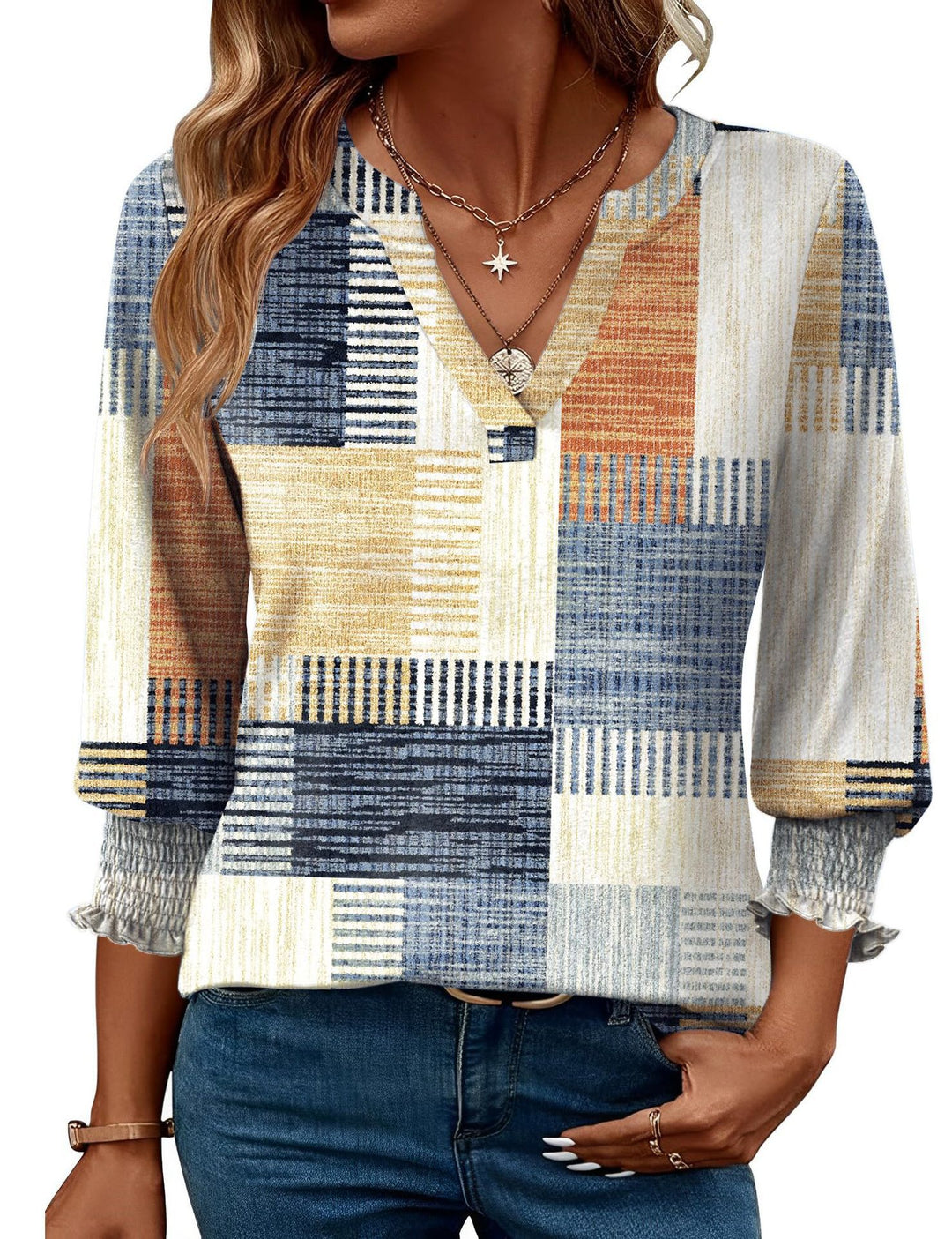 Damen modische Bluse mit verspieltem Paisleymuster und Rüschendetails Heidi-Mode