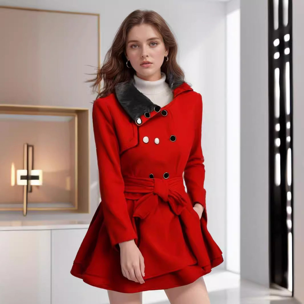 Damen klassischer Mantel mit elegantem Kragen und abnehmbarer Kapuze Heidi-Mode