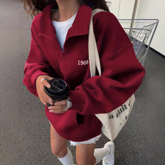 Damen komfortabler Pullover mit Stehkragen und Reißverschluss Heidi-Mode