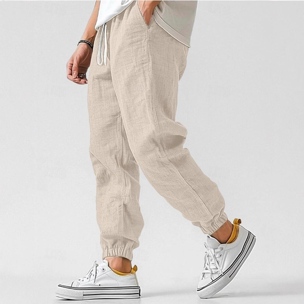 Herren Bequeme Leinenhose mit elastischem Bund und seitlichen Taschen Heidi-Mode