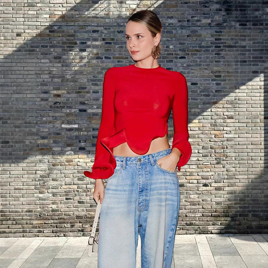 Damen Trendy Oberteil mit asymmetrischen Rüschendetails und elegantes Design Heidi-Mode