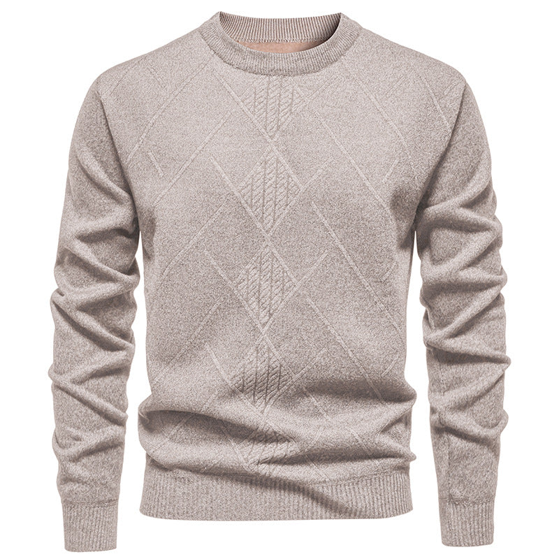 Herren Strickpullover mit strukturiertem Rautenmuster und klassischem Rundhalsausschnitt Heidi-Mode