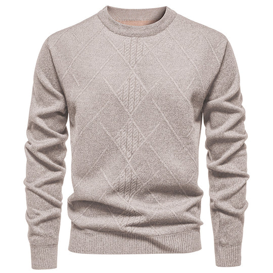 Herren Strickpullover mit strukturiertem Rautenmuster und klassischem Rundhalsausschnitt Heidi-Mode