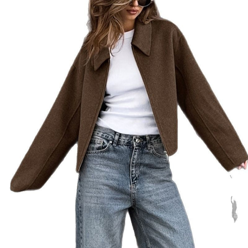 Damen lässige Kurzjacke mit weitem Schnitt und Reverskragen Heidi-Mode
