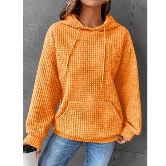 Damen Waffelstruktur Hoodie mit Kängurutasche und lässigem Schnitt Heidi-Mode
