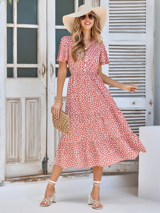 Heidi-Mode | Damen Kurzarm A-Linien Midi Kleid