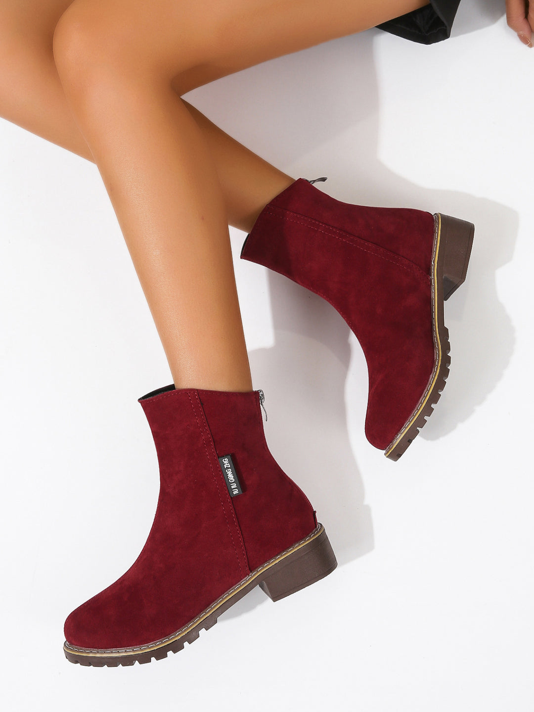 Damen Modische Ankle Boots aus Wildleder mit Reißverschluss Heidi-Mode