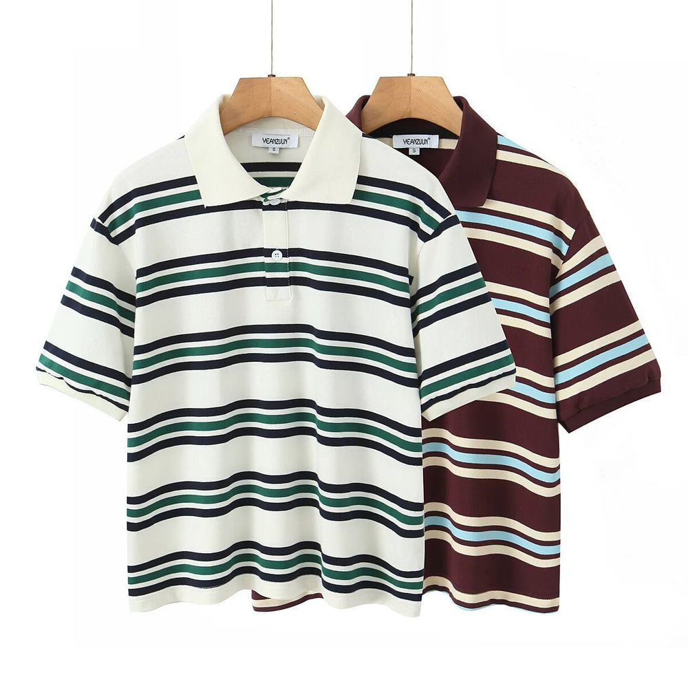 Heidi-Mode | Gestreiftes Kurzarm-T-Shirt Faltenrock mit niedrigem Bund Set