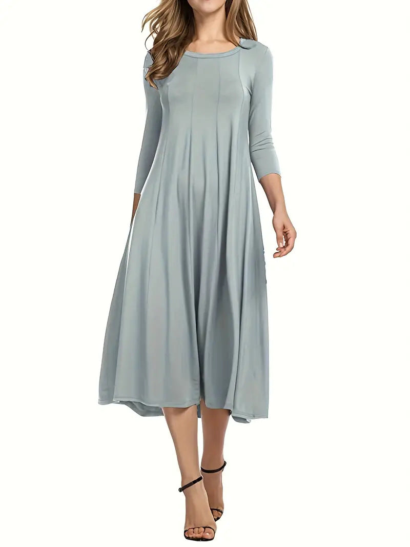 Damen Midi-Kleid mit schmeichelndem Schnitt und 3/4-Ärmeln Heidi-Mode