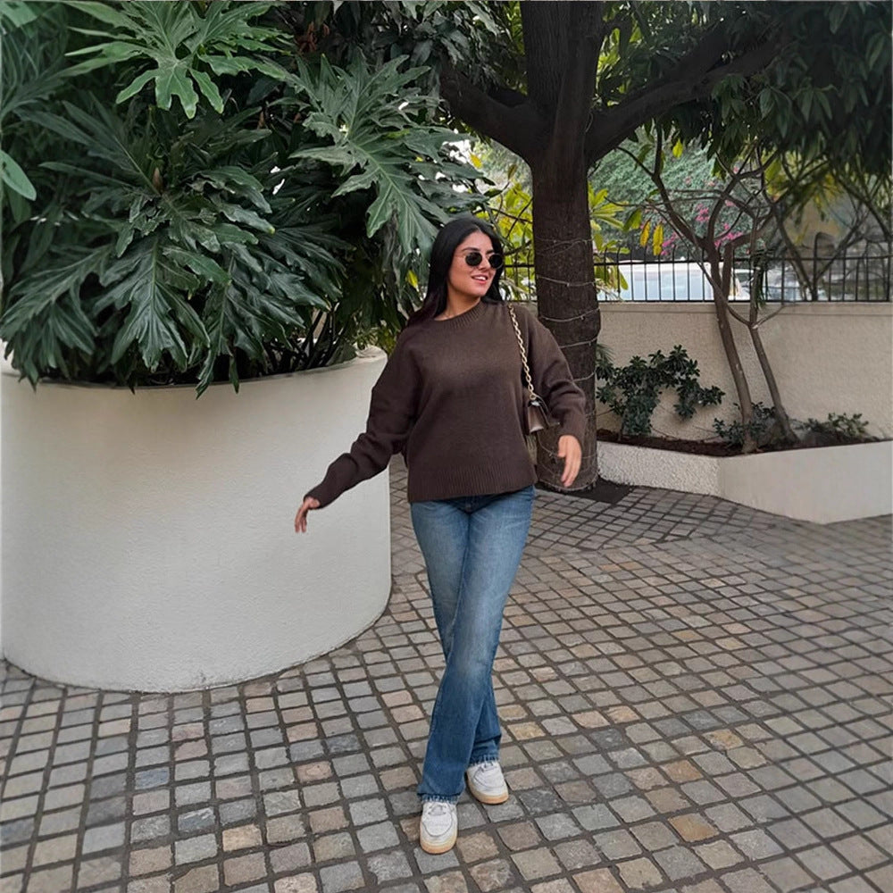 Damen Bequemer Oversized Crewneck Pullover Heidi-Mode