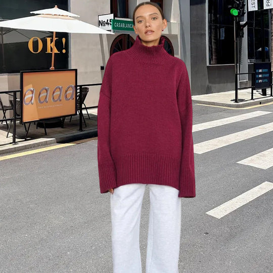 Damen Strickpullover mit hohem Kragen und weitem Schnitt Heidi-Mode