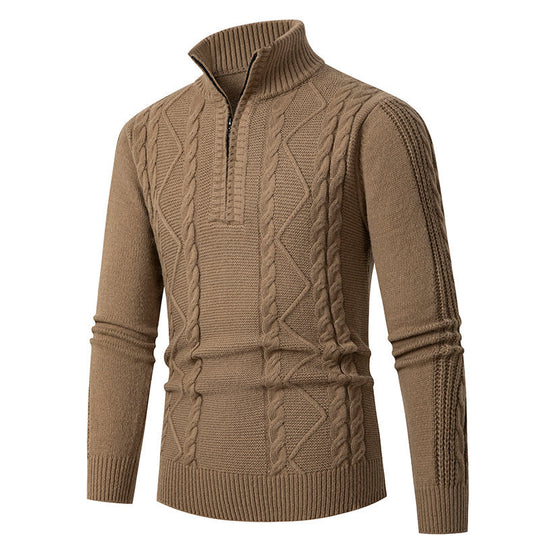 Herren Strickpullover mit hohem Kragen und Zopfmuster Heidi-Mode