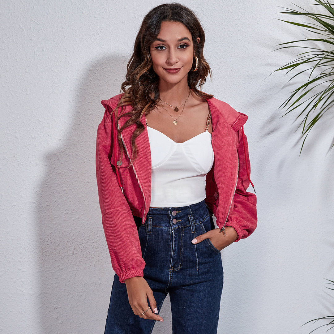 Damen lässige Kapuzenjacke mit großzügigen Taschen und Reißverschluss Heidi-Mode