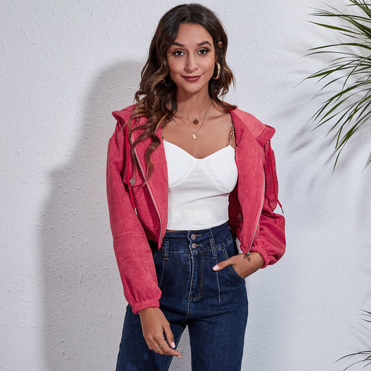 Damen lässige Kapuzenjacke mit großzügigen Taschen und Reißverschluss Heidi-Mode