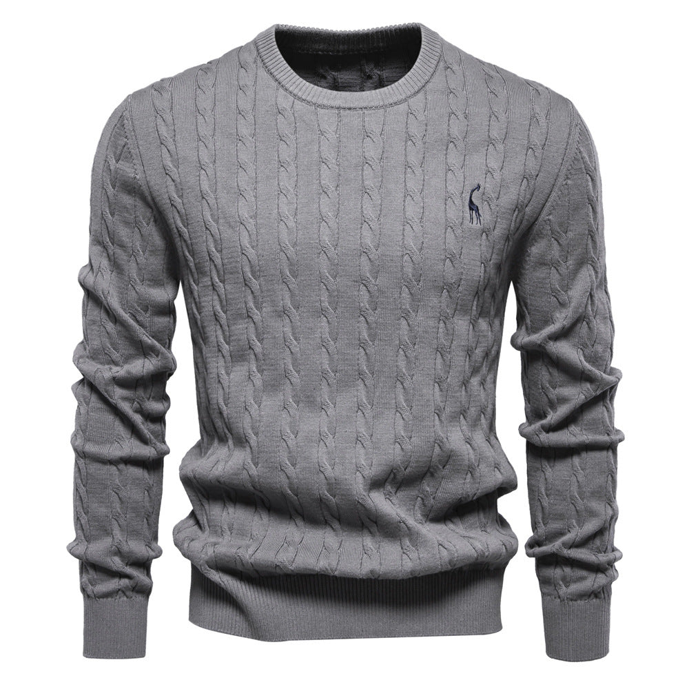 Herren Strickpullover mit Zopfmuster und Rundhalsausschnitt Heidi-Mode