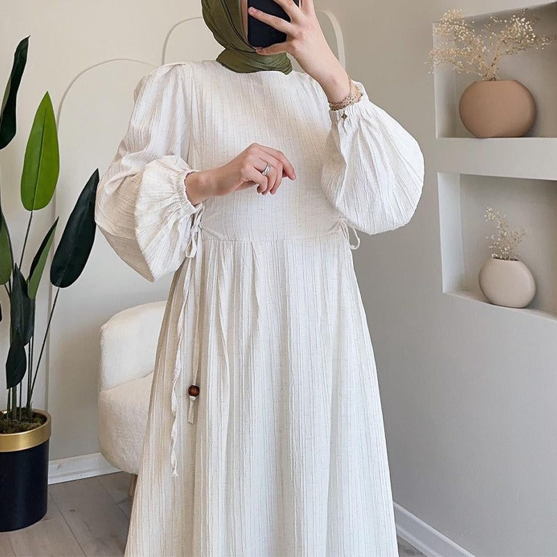Damen Maxikleid mit strukturiertem Design und Puffärmeln Heidi-Mode