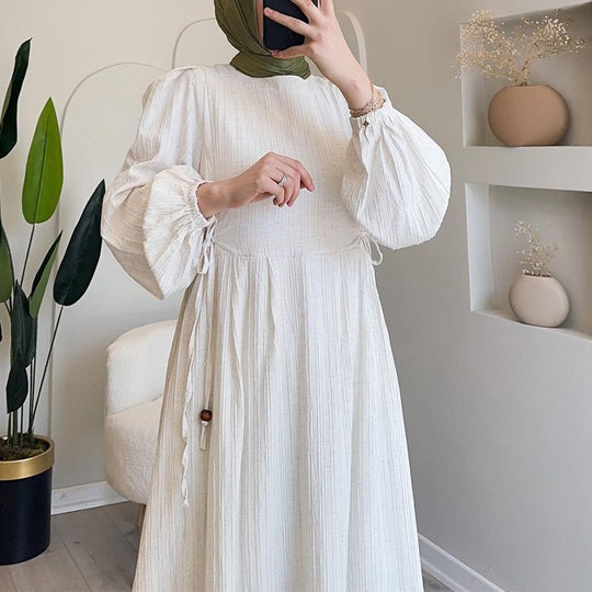 Damen Maxikleid mit strukturiertem Design und Puffärmeln Heidi-Mode