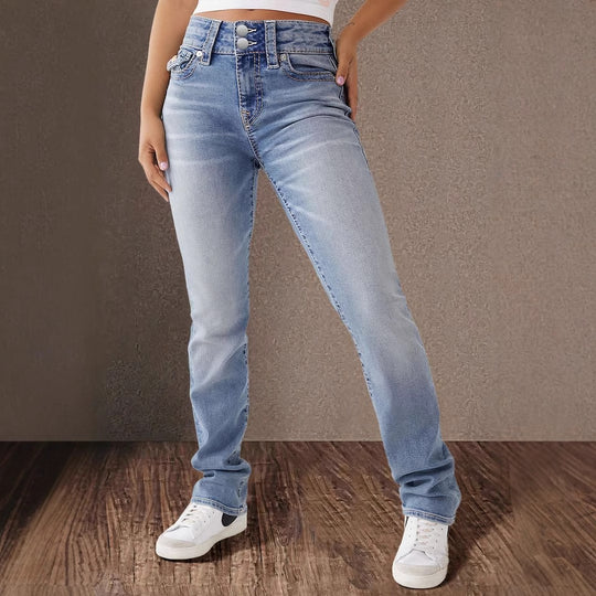 Damen Hohe Taille Bootcut Jeans mit Stretch-Anteil Heidi-Mode