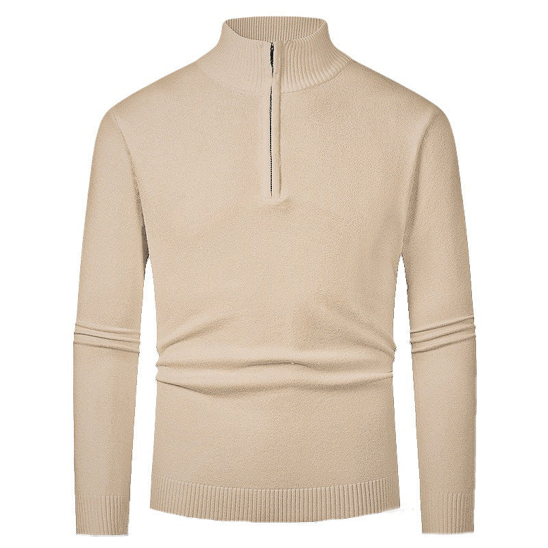 Herren Strickpullover mit hohem Kragen und halbem Reißverschluss Heidi-Mode