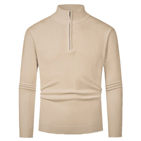 Herren Strickpullover mit hohem Kragen und halbem Reißverschluss Heidi-Mode