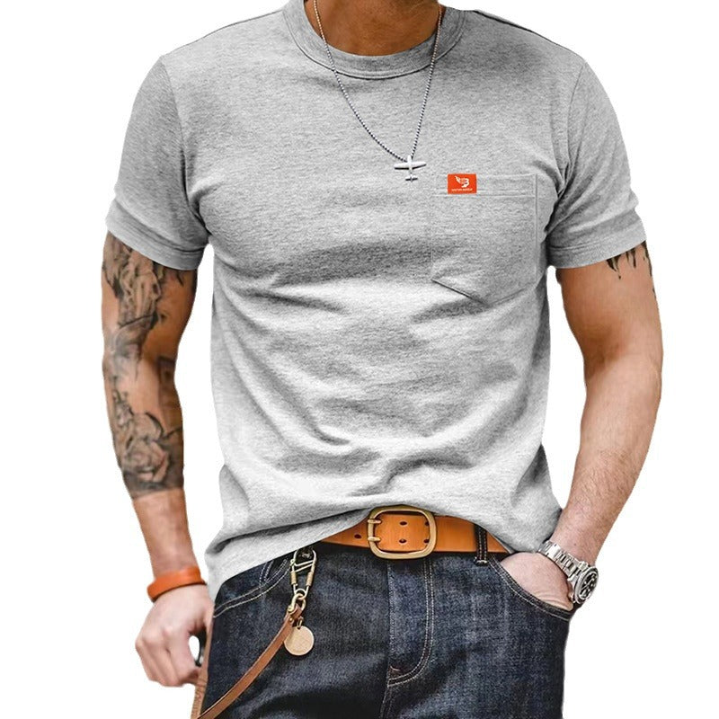 Herren klassisches Kurzarm T-Shirt mit Brusttasche aus hochwertiger Baumwolle Heidi-Mode